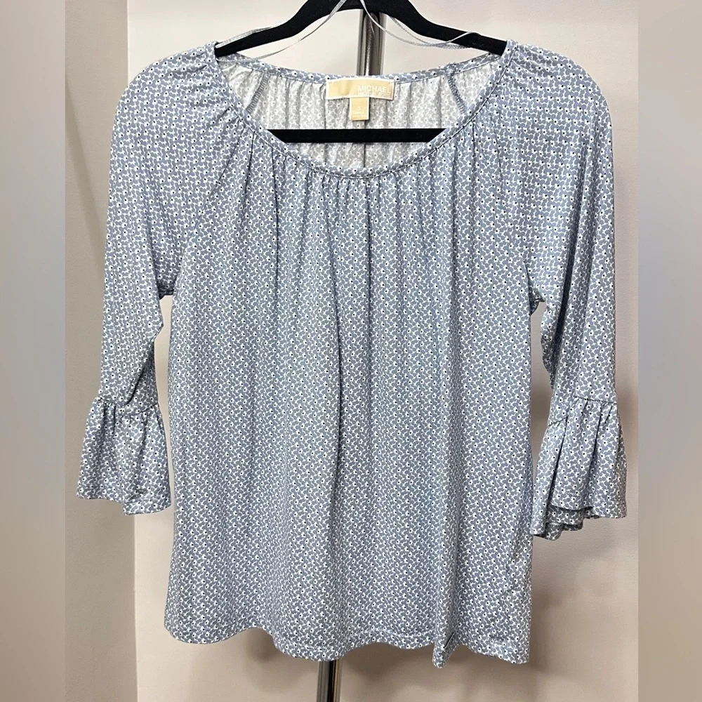 Michael Kors Floral Print Blouse, Blue, Size Small